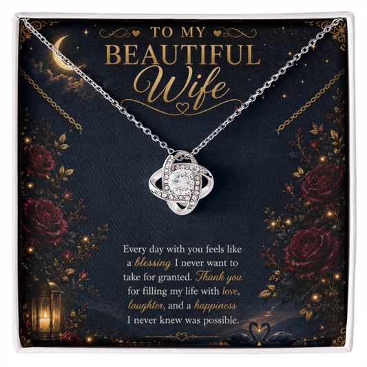 To My Beautiful Wife Love Knot Necklace | Romantic Gift for Wife