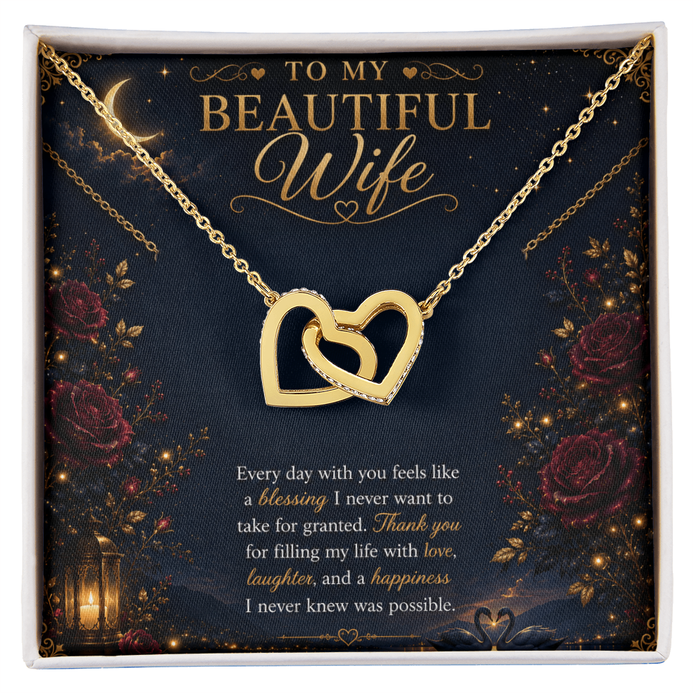 To My Beautiful Wife Interlocking Hearts Necklace Gift | Gold Double Heart Pendant |