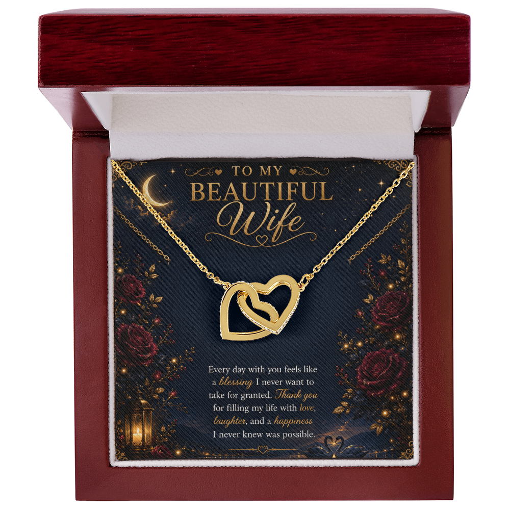 To My Beautiful Wife Interlocking Hearts Necklace Gift | Gold Double Heart Pendant |
