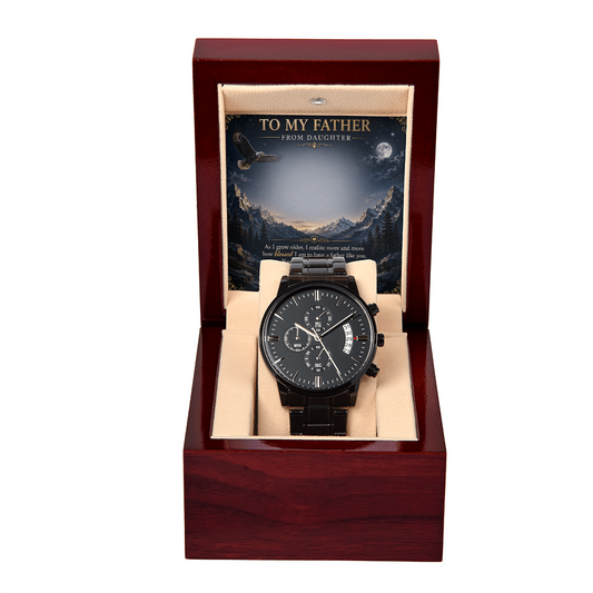 Luxury Black Stainless Steel Watch for Dad | Father's Day Gift