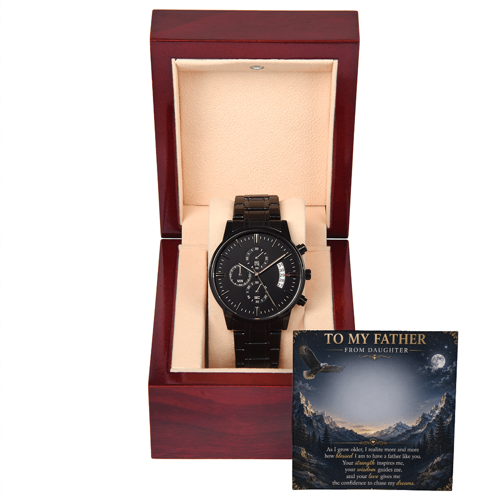 Luxury Black Stainless Steel Watch for Dad | Father's Day Gift