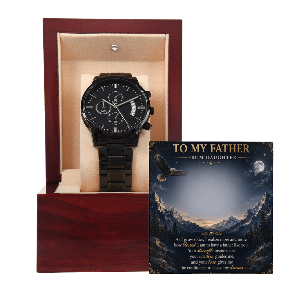 Luxury Black Stainless Steel Watch for Dad | Father's Day Gift